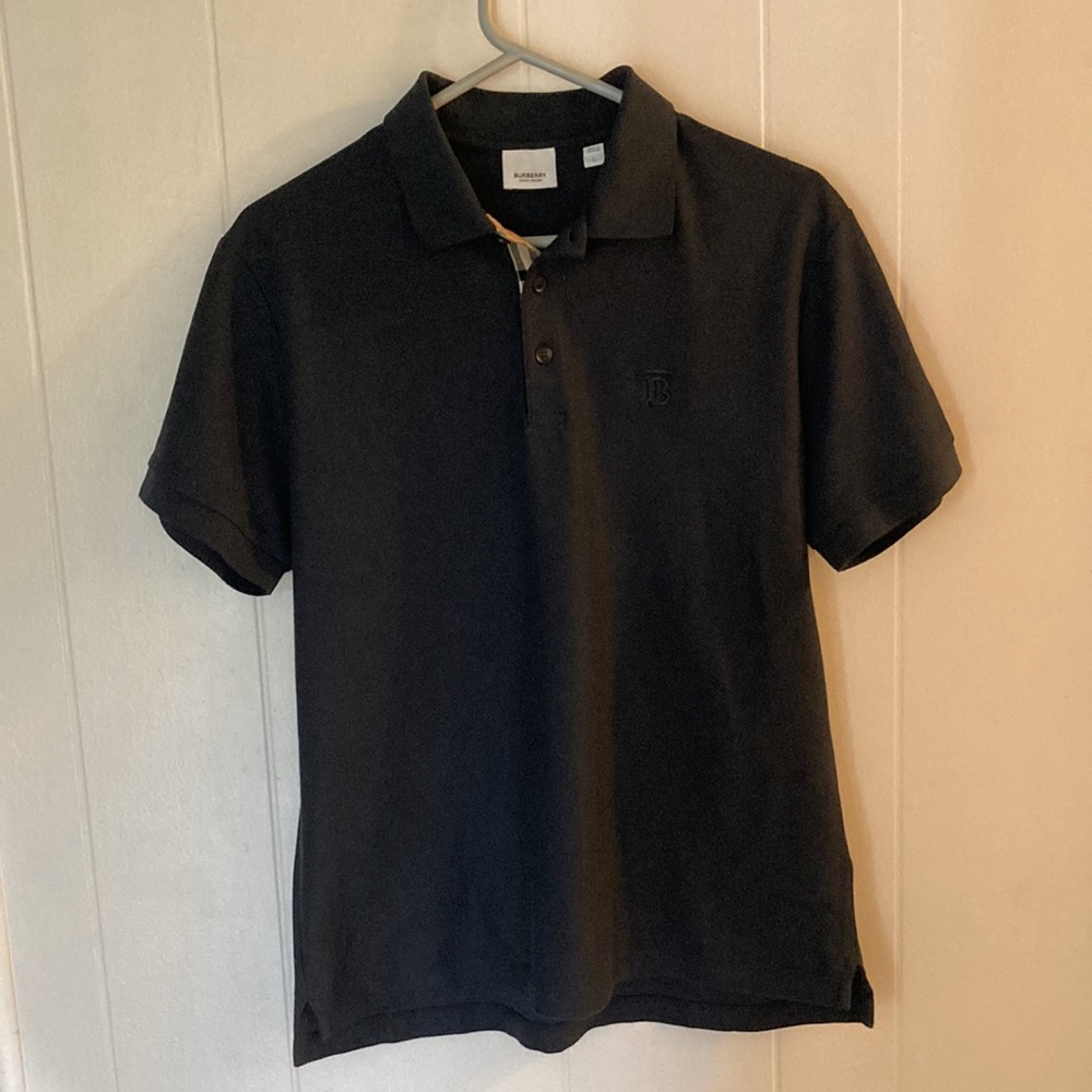 Men’s Embroidered Logo Coal Blue Eddie Piqué Burberry Polo Shirt Size L